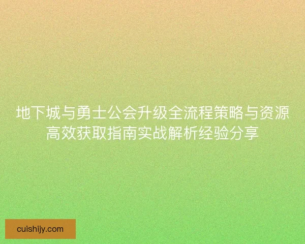 地下城与勇士公会升级全流程策略与资源高效获取指南实战解析经验分享